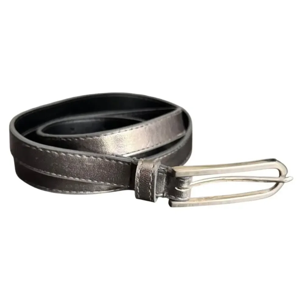 Womens Metallic Silver Grey Silver Tone‎ Hardware Slim Belt L